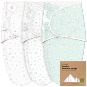 lot 12039 image: 3-Pack Organic Baby Swaddle Sleep Sacks - Swaddles for Newborns, Infant 0-3 Months, Baby Girls, Boys, Soft and Snug Newborn Sleep Sack, Nursery Swaddling Blankets (Garden) - Retail $26