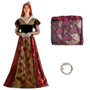 lot 12040 image: EraSpooky Red Queen Costume Royal Dress Queen of Heart Halloween Medieval Fancy Dress Red Hearts, Medium - Retail $36