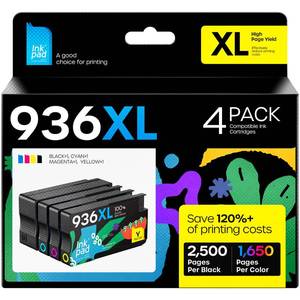 lot 12049 image: 936XL 936 Ink Cartridges Combo Pack (4-Pack) Replacement for HP 936XL Ink Cartridges Work with OfficeJet Pro 9110, 9120, 9130, 9730, 9720 Series Printers - Retail $99