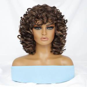 lot 12061 image: Felek Short Loose Curly Wigs with Bangs for Black Women Highlight P43027 Color Afro Big Curly Wig Synthetic Heat Resistant Bouncy Curl Fluffy Wigs for Women (14 Inch, P43027) - Retail $17