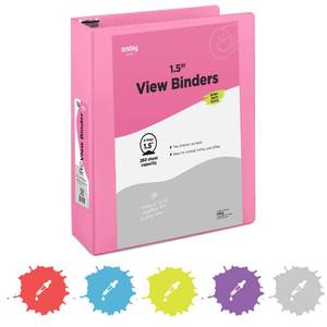 lot 12065 image: 3 Ring Binder 1.5 Inch Pink, 1 � inch Binder Clear View Cover with 2 Inside Pockets, Colored School Supplies Office and Home � by Enday - Retail $13