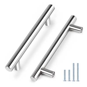 lot 12074 image: Probrico 5 Pack  5 Inch Polished Chrome Cabinet Pulls Stainless Steel Kitchen Cabinet Handles, Round T Bar Cupboard Furniture Hardware, Drawer Dresser Pulls Handles - Retail $10