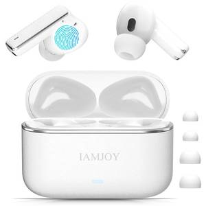 lot 12091 image: IAMJOY Language Translation Earbuds, 163 Language and Accents Two-Way Translator Device Built-in 6 Mics, 42dB Hybrid Dual Noise Cancelling Earbuds for Travel Business Learning, White - Retail $59