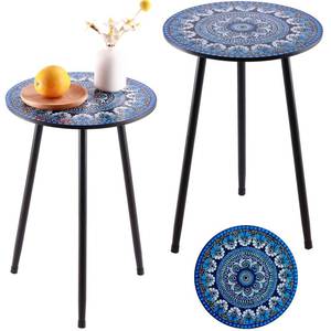lot 17799 image: 2 Packs Metal Mosaic Round Side Table 13.4 Small Outdoor Patio Round Accent Coffee Tables Indoor Corner Stand for Small Spaces Weather-Resistant for Balcony Plant Stand - Retail $39in