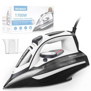 lot 17805 image: IRONDAY Steam Iron for Clothes Rapid Heating, 1700W Iron with Non-Stick Ceramic Soleplate, 3-Way Auto-Off, Burst of Steam, Self-Cleaning, 14.07oz Water Tank Ironing Clothes for Home, Grey - Retail $50