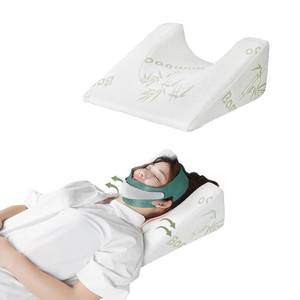 lot 17817 image: ARMOPIL Back Sleeper Wedge Pillow for Facelift and Rhinoplasty Recovery � Memory Foam Neck and Jaw Support Cushion with Bamboo Cover � Ideal Back Sleep Pillow for Post Surgery Healing - Retail $68