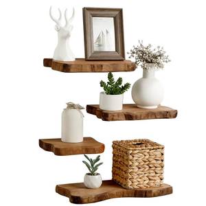 lot 17826 image: Pinkunn 4 Pcs Floating Shelves for Wall Rustic Wall-Mounted Wooden Shelves Solid Wood with Live Edge Design Bathroom Bedroom Kitchen Storage Living Room Decor Nursery Book Display Shelf(Medium) - Retail $64