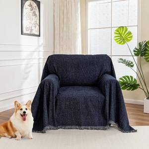 lot 17829 image: MYSKY HOME Chair Couch Covers - Sectional Couch Covers for Pet Sofa Covers - Non Slip Soft Couch Cover, Washable Furniture Protector - Slipcover with Tassel Sofa Throws, 71x91in, Navy Blue - Retail $42in