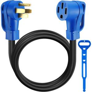 lot 17834 image: Kanayu 6ft 50 Amp RVEV Extension Cord Compatible with NEMA 14-50P to 14-50R ETL List 4 Prong Flexible Heavy Duty STW Outdoor Waterproof Power Cord with Grip Handle for RV EV Camper - Retail $48