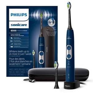 lot 17844 image: Philips Sonicare ProtectiveClean 6500 Rechargeable Electric Toothbrush, with Pressure Sensor, 3 Cleaning Modes, SmarTimer and QuadPacer, 14-Day Battery Life, Charging Travel Case, Navy Blue, HX646207 - Retail $180