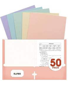 lot 17846 image: SUNEE Folders with Pockets 3 Hole Punched(Pastel Colors), 2 Pocket Folders Fit Letter Size Paper, Paper File Folder for School Office Home Business - Retail $22