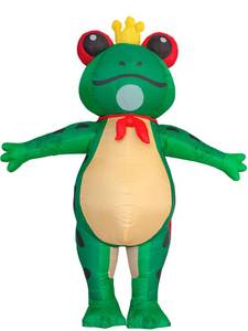 lot 17852 image: JYZCOS Inflatable Frog Prince Costume With Crown for Adults Cute Funny Halloween Animal Blow Up Suit Party Cosplay (Green) - Retail $46