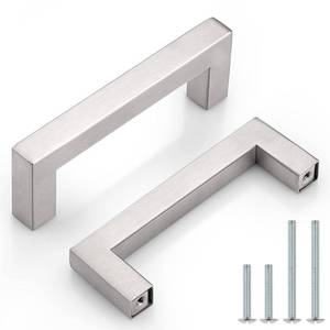 lot 17858 image: Probrico (15 Pack 3-12 inch Hole Center Stainless Steel Cabinet Pulls in Brushed Nickel, Square Kitchen Cabinet Handles Bath Drawer Hardware, Modern Dresser Closet Pulls, 4 Inch Total Length - Retail $30