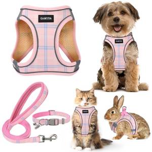 lot 18009 image: GAMUDA Small Dog Harness Collar and Leash Set, Step in No Chock No Pull Soft Mesh Adjustable Dog Vest Harnesses Plaid Reflective for Dogs Puppy Cats Kitten Rabbit (Pink, S) - Retail $14