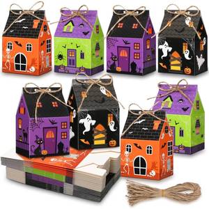 lot 18016 image: Zhanmai 48 Pcs Halloween Candy Treat Boxes Castle House Mini Halloween Party Favor Box Small Paperboard Gift Container for Holiday Party Treat Cookie Goodie Snack Gift Packaging - Retail $18