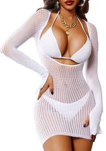 lot 18027 image: himifuns Fishnet Swimming Cover Up for Women - Summer Beach Mini Dress Swimsuit Cover-Up for 2025 - Retail $15