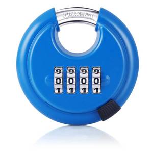 lot 18031 image: Rohuis Padlock Combination Lock - 4 Digit Discus Locker Lock with Hardened Steel Shackle - Heavy Duty Disc Pad Lock for Outdoors Sheds Fence, Gate Hasps, Storage Unit (Blue) - Retail $13