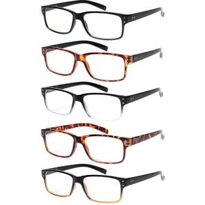 lot 18034 image: NORPERWIS Reading Glasses 5 Pairs Quality Readers Spring Hinge Glasses for Reading for Men and Women (5 Pack Mix Color, 2.25) - Retail $15