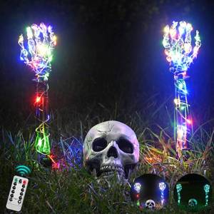 lot 18037 image: Halloween Decorations Outdoor Lighted Skeleton Decor and Skull Arm Stakes with 1 Remote Colored Lights (8 Light Modes and Timing Function), 2 Green Lights (3 Modes), for Outdoor Yard Garden Graveyard - Retail $25