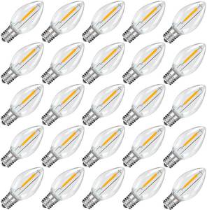 lot 18045 image: FUTIME 25Pack LED Night Light Bulbs, C7 Shatterproof Replacement Led Bulb for String Light, E12 Base Salt Lamp Bulbs, 0.6W Equivalent to 7W, Warm White 2200K, 50LM - Retail $14