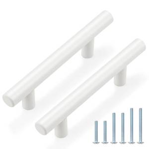 lot 18047 image: Probrico 5 Pack White Kitchen Cabinet Pulls 3 Inch Euro Style T Bar Handles Cupboard Stainless Steel Modern Cabinet Hardware - Retail $8