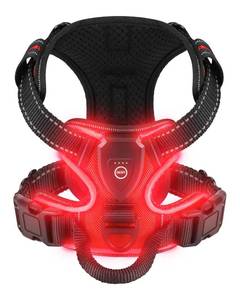 lot 18051 image: Villabliss Light Up Dog Harness - LED Dog Harness Rechargeable for Night Walking, Three Lighting Modes, Flashing for More Than 20 Hours, Oxford Cloth(RedMedium) - Retail $23