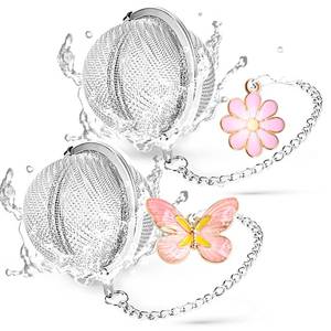 lot 18053 image: Set of 2 Tea Infuser for Loose Leaf Tea with Butterfly and Flower Charms - Stainless Steel Tea Strainers by TeaSanavie - Retail $13