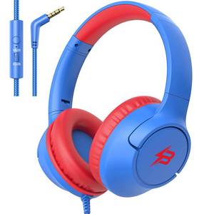 lot 18054 image: Kids Headphones for School, 8594 dB Volume Limit, Wired Over Ear Headphones for Kids Boys Girls with Microphone, Foldable Stereo Sound 3.5mm Wired Cord for Kindle Tablet Airplane Travel, Blue - Retail $10