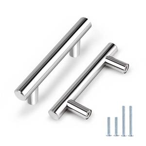 lot 18058 image: Probrico 5Pack  2-12 Hole Centers Kitchen Cabinet Pulls Polished Chrome, Modern Euro Round T Bar Stainless Steel Cabinet Pulls, Chrome Handles for Cabinet and Drawers 4in Length - Retail $12in