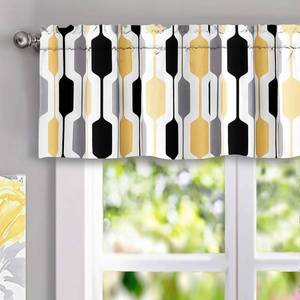 lot 18060 image: DriftAway Riley Geo Lined Window Curtain Valance Mid Century Geometric Pattern 2 Layers Rod Pocket 52 Inch by 14 Inch Plus 2 Inch Gold Black Gray - Retail $20