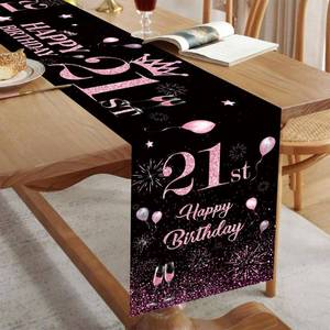 lot 18061 image: 21st Birthday Table Runner Black Pink Happy 21st Birthday Table Runner for 21 Years Old Women Girls Her Celebrate Birthday Party Decorations Non-Slip Dining Table Linen Cover Cloth Decor 72 Inch Long - Retail $10