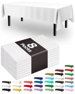 lot 18063 image: Pureegg Plastic Table Cloth Disposable 8 Pack, 54 x 108 Inch Table Cloths, Party, Picnic, Wedding, Decorative Tablecloths, Rectangle, White Plastic Cover, Leakproof and Sturdy, White - Retail $10