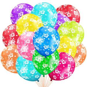 lot 18423 image: Honoson 100 Pcs Hawaiian Luau Party Balloons Bulk 12 Inch Printed Latex Hibiscus Balloons Tropical Rainbow Arch Kit for Birthday Wedding Summer Beach Baby Shower Party Supplies, Multicolored - Retail $14