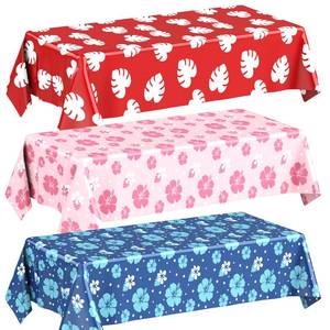 lot 18437 image: Oudain 3 Sheets Hawaii Hibiscus and Tropical Leaves Tablecloth Birthday Party Decorations Blue Alien Cartoon Table Covers for Birthday Party Supplies - Retail $16