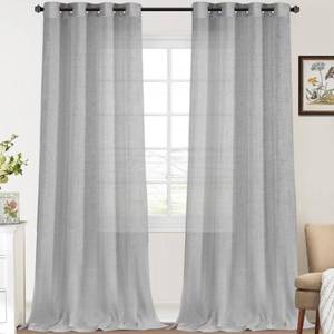 lot 18446 image: FantasDecor Linen Sheer Curtains 96 inch Length 2 Panels Set Light Filtering Privacy Drapes Grommet Window Blinds Shades for Farmhouse Bedroom Porch Living Room, Dove Gray - Retail $4,822