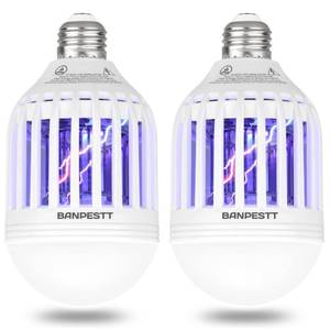 lot 18449 image: 2-Pack BANPESTT Bug Zapper Light Bulb 2-in-1 Indoor Mosquito Zapper Gnat Trap- Electric Fly Insect KillerandBug Catcher for Home Backyard Patio - Retail $20