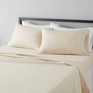lot 18459 image: Amazon Basics Lightweight Super Soft Easy Care Comfortable Microfiber 4-Piece Bed Sheet Set with 14-Inch Deep Pockets, King, Beige, Solid - Retail $21
