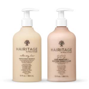 lot 18478 image: Hairitage Gentle Daily Moisture Shampoo and Conditioner Set - Split End  Bond Strengthening for Dry, Damaged Hair with Jojoba Oil - Anti-Frizz and Color Safe - Cherry  Amber Scent (13oz. 2-pack) - Retail $20