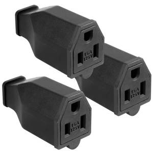 lot 18479 image: TENINYU 2-Pole, 3 Wire Grounding Plug Female Extension Cord Straight Blade Plug Replacement Electrical Connector End, 15A 125V Black,3Pack (Female) - Retail $7