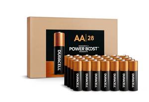 lot 18490 image: Duracell Coppertop AA Alkaline Batteries with POWER BOOST Ingredients, 28 Count, Long-Lasting Alkaline in Re-closable Pack for Quick Access and Organized Storage - Retail $25