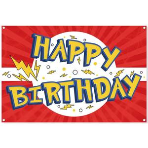 lot 18492 image: Red White Yellow Cartoon Birthday Party Backdrop-5x3ft Photography Party Banner for Baby Shower Boy Girl Birthday Party Home Decor - Retail $10