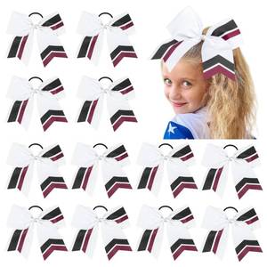 lot 18498 image: 12PCS Cheer Bows Bulk Glitter Cheerleading Bows Girls Hair Bows White Black Cheer Bows Elastic Band Ponytail Holder for Cheerleaders Teen Girls College Sports Competition - Retail $18