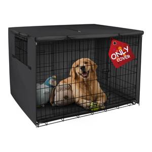 lot 19302 image: Explore Land Dog Crate Cover Heavy Duty Polyester Pet Kennel Sunshade Universal Fit for 54 inches Wire Cage (Black) - Retail $39