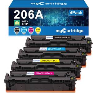 lot 19312 image: 206A Toner Cartridges 4 Pack (with Chip) Compatible Replacement for HP 206A 206X for Color Laserjet Pro MFP M283fdw M283cdw M283fdn M282nw Pro M255dw M255nw M283 M255 Printer W2110A W2110X High Yield - Retail $140