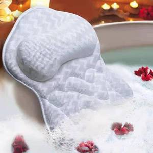 lot 19314 image: Bath Pillow, Tub Pillow for Bathtub Support Neck,Head and Back with Strong Non-Slip Suction Cups and Comfortabl 3D AirMesh Bath Pillow for Men and Women - Retail $14