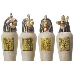 lot 19320 image: SUMMIT COLLECTION Egyptian Canopic Jar Set of 4 Pieces 3.5H Jackal Falcom Human Lion - Retail $28
