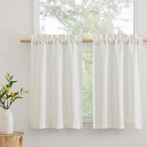 lot 20009 image: RYB HOME Cafe Curtains 24 inches Length, Linen Sheer Short Curtains for Small Window, Half Privacy Light Filetring Window Tier Valance for Kitchen Bathroom, W 26 x L 24, Linen, 2 Panels Set - Retail $16