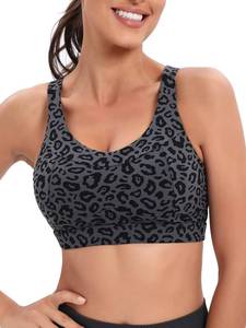 lot 20011 image: RUNNING GIRL High Impact Sports Bras for Women,Racerback Bra Workout Crop Tops for Women(WX2667 Leopard Print,L) NEEDS WASHED - Retail $18