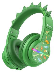 lot 20028 image: iClever BTH12 Kids Bluetooth Headphones,Colorful LED Lights Wireless Kids Headphones,7485dBA Safe Volume,85H Playtime,Bluetooth 5.2,Over Ear Dinosaur Headphone Built-in Mic for iPadTabletAirplane - Retail $35