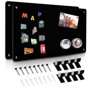 lot 20029 image: 2Pack Black Magnetic Board,17.5 x 11.4in Magnet Bulletin Board to Display Magnetic Notes, Poetry, Photos, Suitable for Wall, Refrigerator, Cabinet etc, Come with 8 Pcs Dual Lock Tape and Screws BENT DAMAGED  - Retail $27in